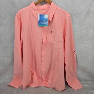 Coolibar Long Sleeve Mens Fiera Smart Shirt Size XL Peach Pink‎ UPF 50+